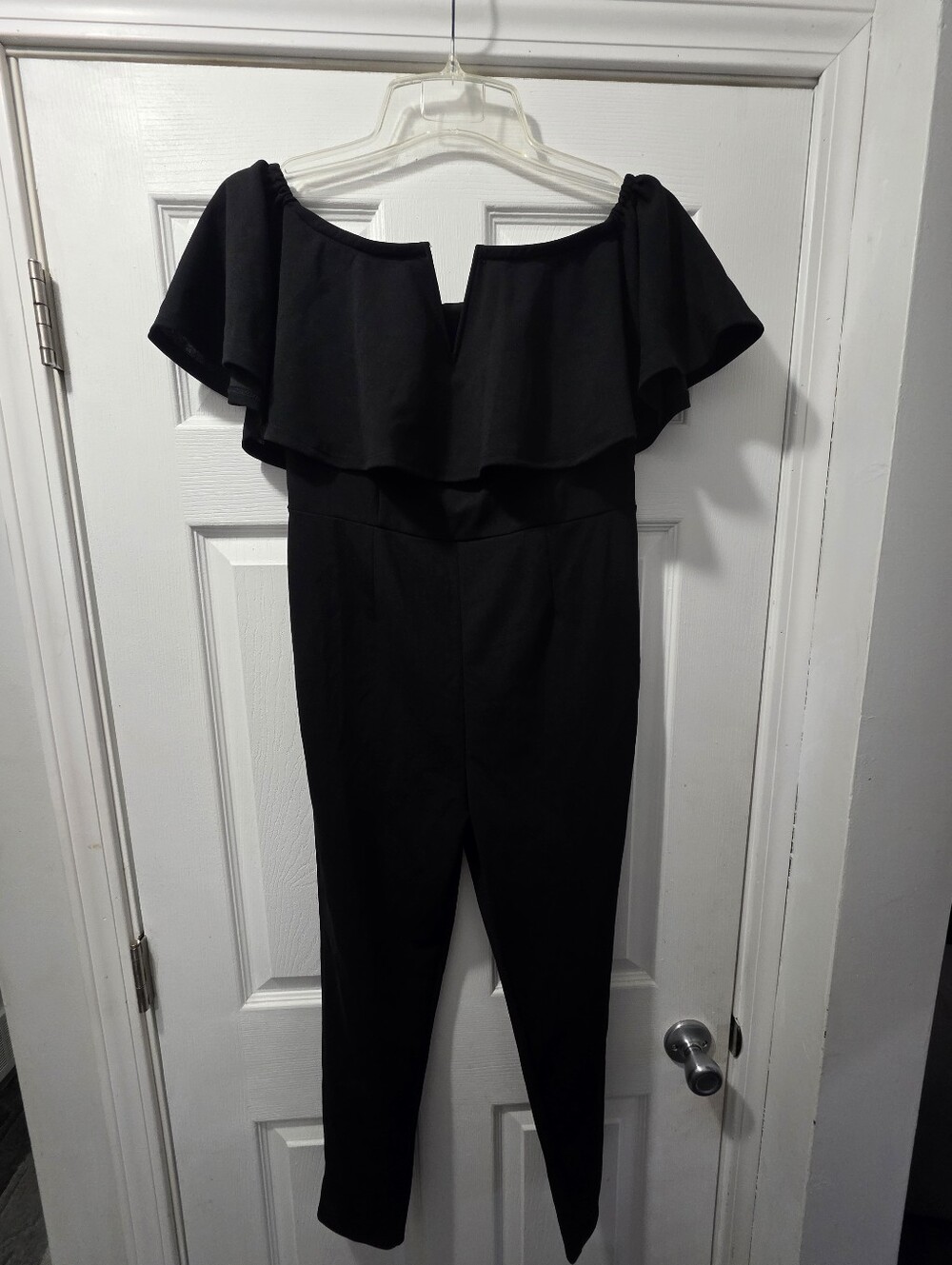 Off-Shoulder Ruffle Black Jumpsuit - Picture 2 of 2